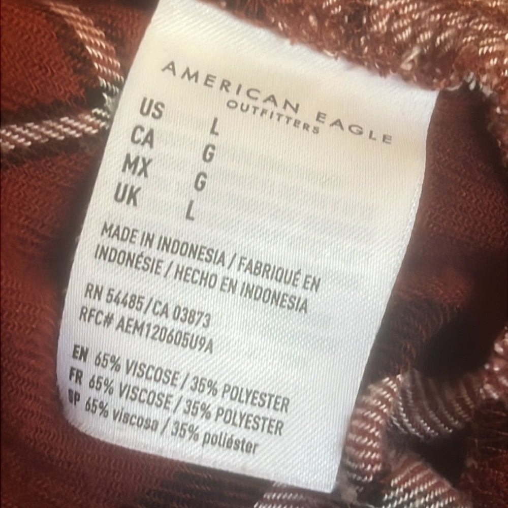 American Eagle AHH-AMAZINGLY Soft Boyfriend Fit Brown Plaid Flannel Women Size L - Picture 7 of 7